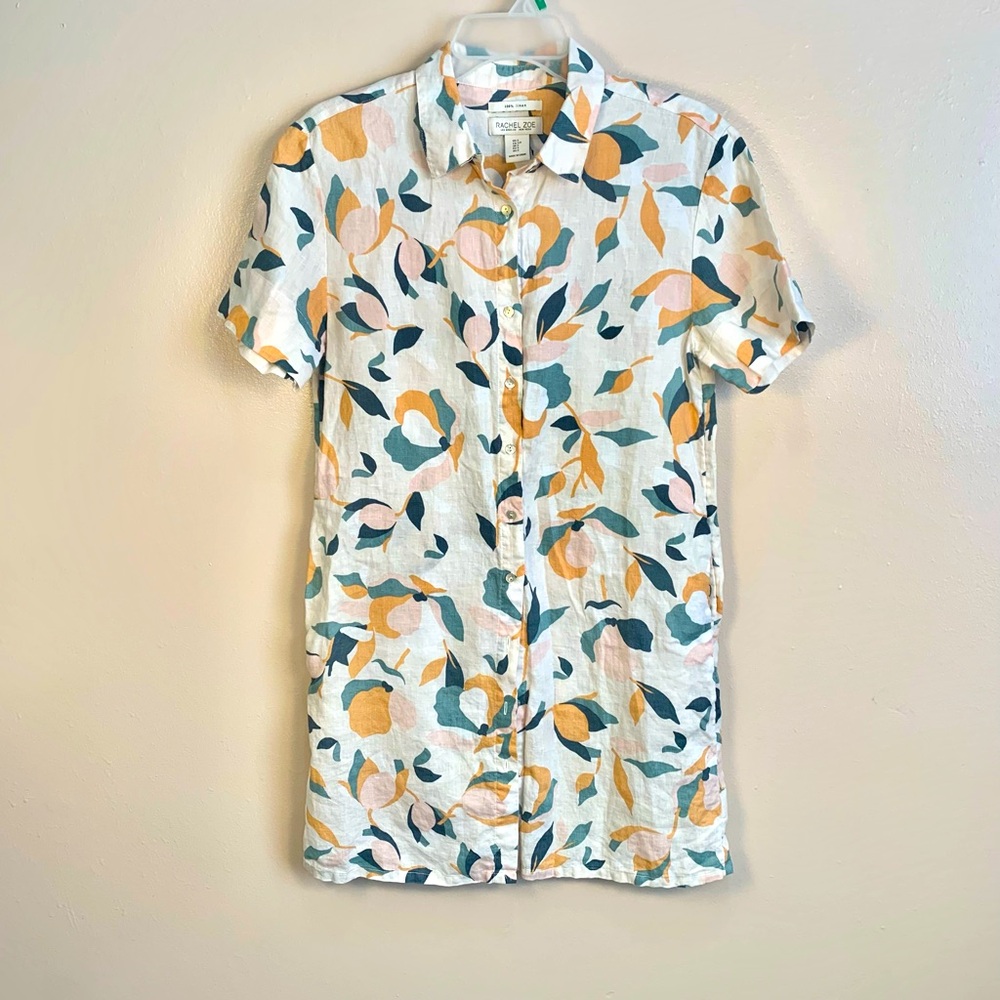 Rachel Zoe 100% Linen Floral Button Front Shirt Dress - Picture 1 of 10